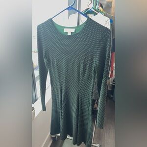 Michael Kors Green Polka Dot Long Sleeve Dress